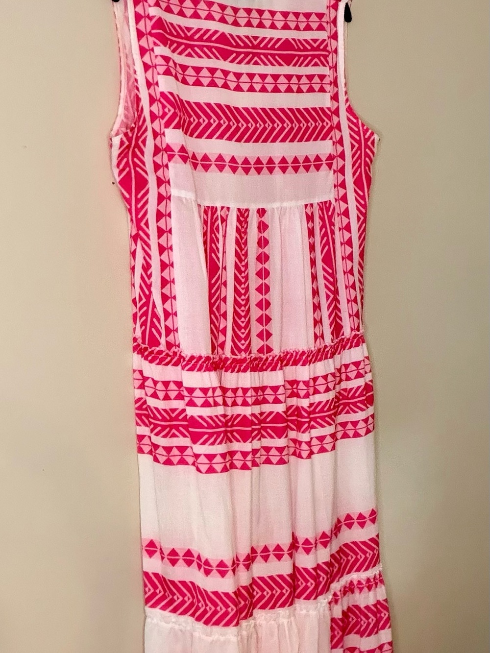 Zele White Maxi Dress with Hot Pink Embroidered Stripes - Picture 7 of 9